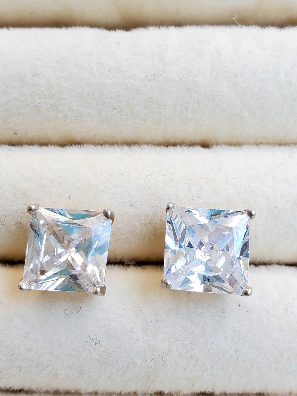 Classic Square Clear CZ Stud Earrings - Silver